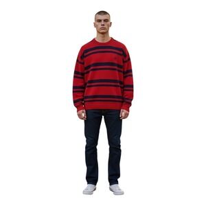 Chaps Mens Sweater XL Striped Crew‎ Neck Red Blue Pullover Knitwear Casual